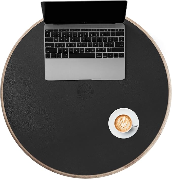 CENNBIE 23.6 Inches Round Table Mat - Cork Leather Table Pad Protector- Suitable as Side Dining Coffee Table Cover (Black)