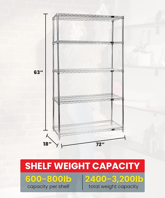 Quantum Storage Systems WR63-1872C-5 Starter Kit Wire Shelves Chrome 5 Shelves 63" H x 72" W x 18" D
