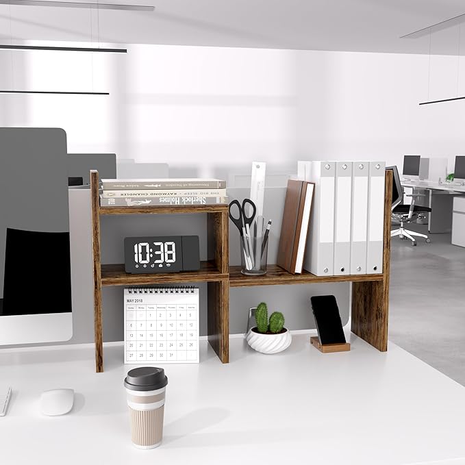 Jerry & Maggie - Desktop Organizer Office Storage Rack Adjustable Wood Display Shelf, Birthday Gifts Toy Home Decor Free Style Rotation Display True Natural Stand Shelf (Natural Wood Tone)
