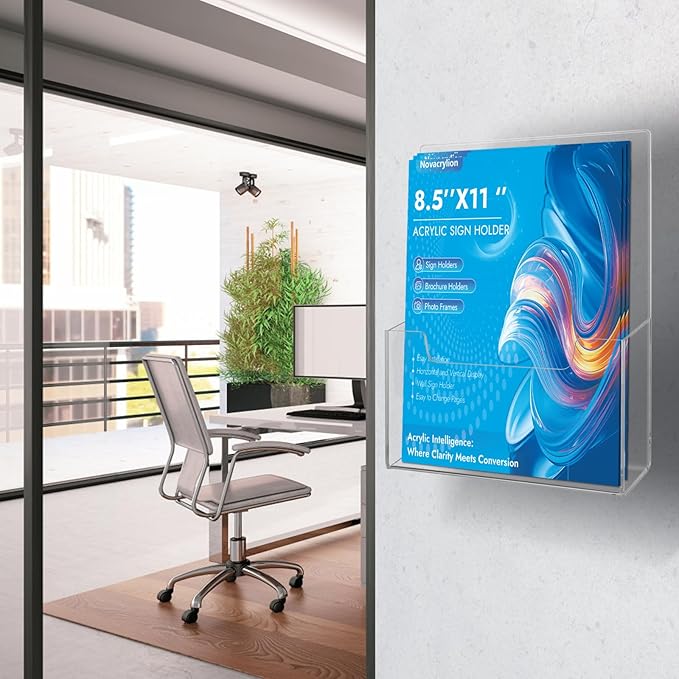 Acrylic Brochure Holder 8.5x11 [2 Pack] - Clear Trifold Sign Holder for Flyers, Menus, Posters | Wall Mount & Desktop Display Stand for Office, Retail, Restaurant