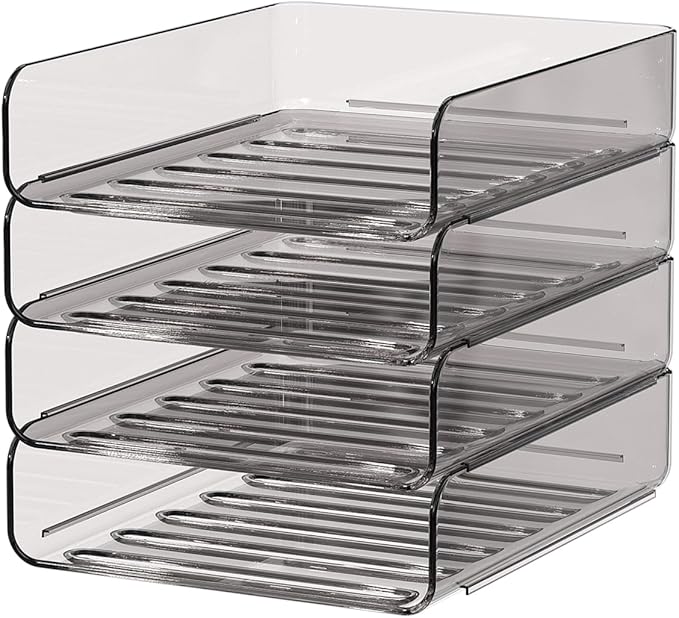 FANXIYQ 4-Tier Acrylic Paper Tray Organizer | Clear Stackable Desk Organizer for Documents, Letters, A4 Paper | Modern Office/Classroom/Home Organization,Brown