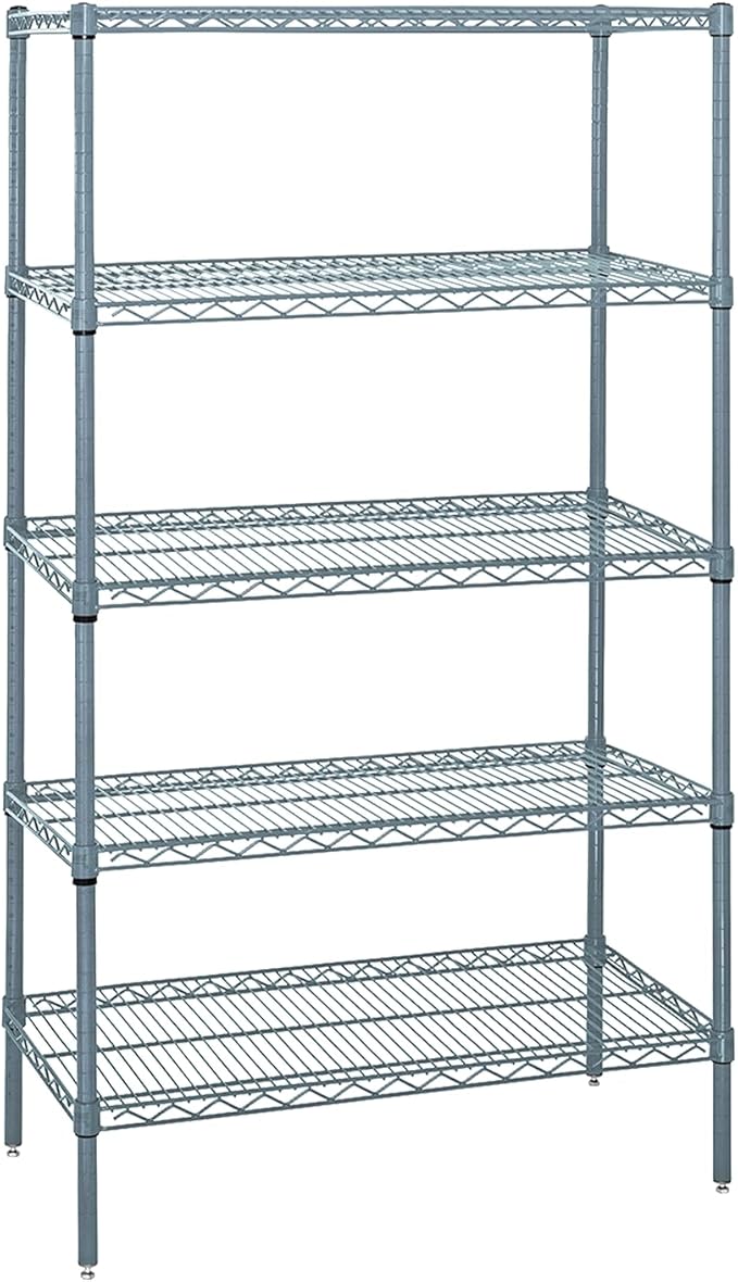 Quantum Storage Systems WR74-3048GY-5 Wire Shelving 5 Shelf Starter Units, 30" x 48" x 74", Gray Epoxy