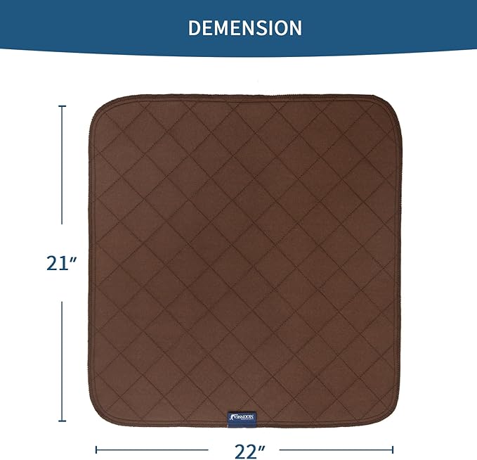 Waterproof Chair Pads for Incontinence 22" x 21", 2 Pack Non Slip Absorbent Wheelchair Reusable Seat Protector, Washable Seat Covers for Chairs, Brown