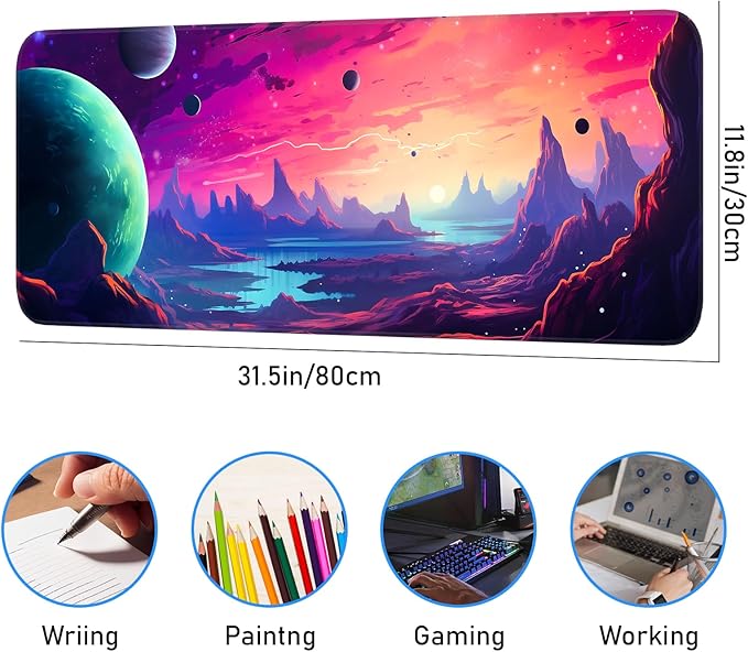 Gaming Mouse Pad, Non-Slip Rubber Base, Stitched Edges, 31.5x11.8 Inch Large Mouse Pad for Desk, Computer, Laptop, Office, (Planet Universe)