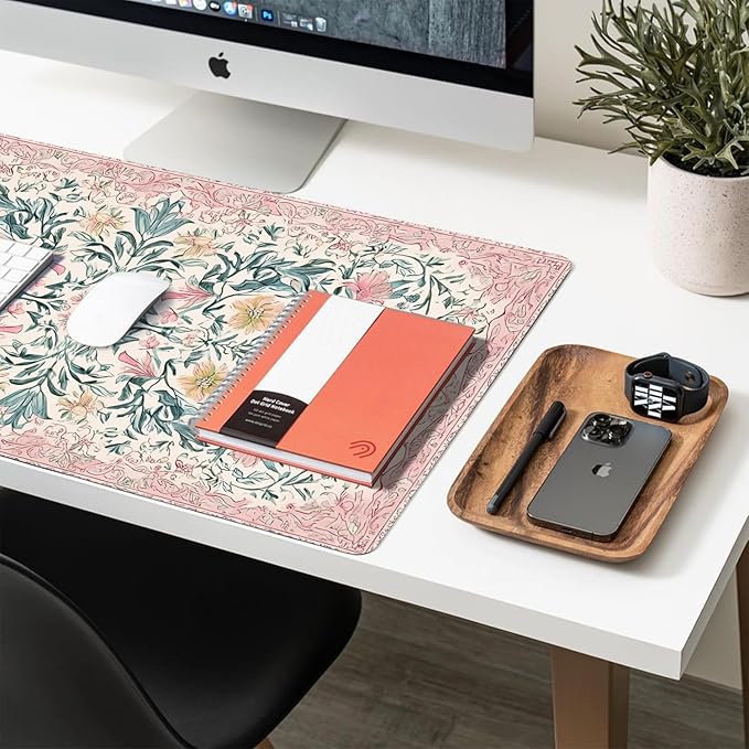 Desk Mat Large Mouse Pad, Non-Slip PU Leather Gaming Mousepad Keyboard Mouse Mats Desk Pads 31.5"x15.7" for Work Office Decor Gifts Watercolor Pink