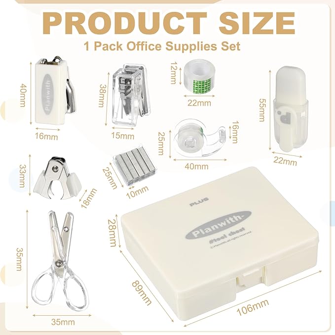 PATIKIL 1 Pack Office Supplies Set, 8pcs Desk Supplies Set Stapler Tape Dispenser Scissors Accessories Kit Mini Office Supply Kit Cute Small for Desk Women Organizer, White