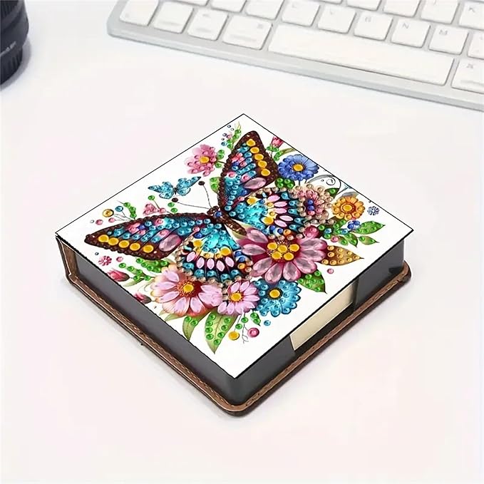 Butterfly Diamond Painting Kit Note Box,Memo Paper Storage Box Diamond Art,Sticky Note Holder Diamond Art,Diamond Painting Memo Pad For Office Desk. (butterfly)