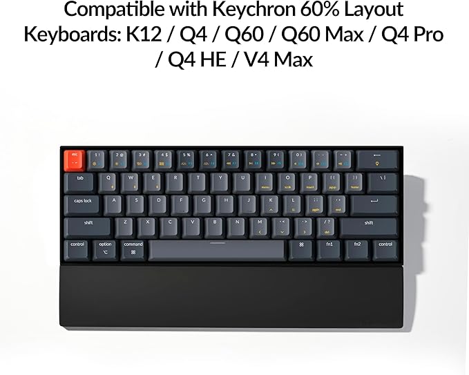 Ergonomic Silicone Wrist Rest for Keychron K12 / Q4 / Q60 / Q60 Max / Q4 Pro / Q4 HE / V4 / V4 Max, 12.04" Honeycomb Non-Slip Palm Rest, 60% Compact Mechanical Keyboard Support with Typing Pain Relief