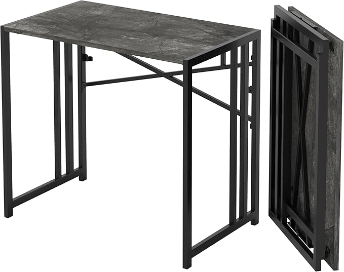Lutown-Teen Narrow Folding Computer Desk 35 inch, Writing Gaming Computer Desk for Small Spaces, No Assembly Required Small Office Table, Grey