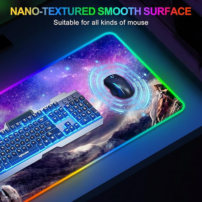 ARTSO RGB Gaming Mouse Pad, Large Extended Soft Led Mouse Pad with 14 Lighting Modes 2 Brightness, Water Resist Keyboard Pad, Computer Mousepads Mat 35.4x15.7inch, Starry Mountains