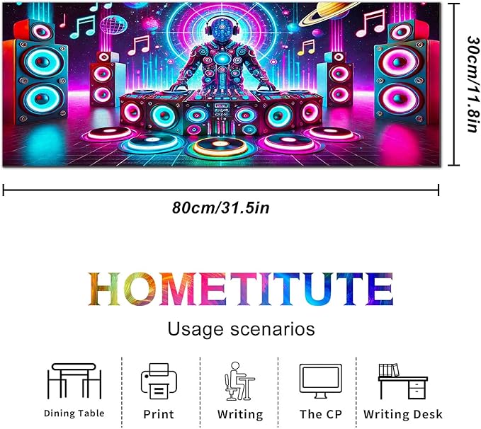 HOMETITUTE Large Mouse Pad 31.5 x 11.8 Inch Neon DJ Music Desk Mat Extended Keyboard Mousepad Non Slip Waterproof Gaming Desk Pad Futuristic Party Design for Home Office