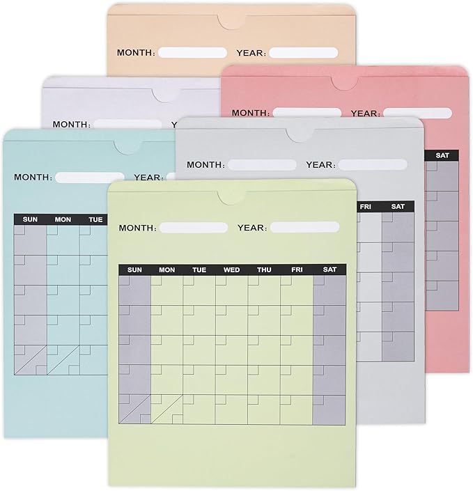 Y YOMA 18 Pack File Folder Jackets Letter Size Paper Pocket File Folder with Reinforced Straight-Cut Tab Pre-Printed Job Folders No Expansion Organizer, Soft Colors, Vertical Calendar Design