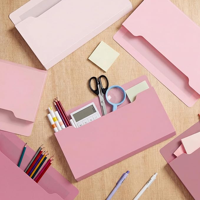 Fuutreo 6 Pcs Magnetic Wall File Organizer Magnetic Wall File Holder Refrigerator Magazine Holder for Mail Letters Paper(Rose Pink,Horizontal-large)