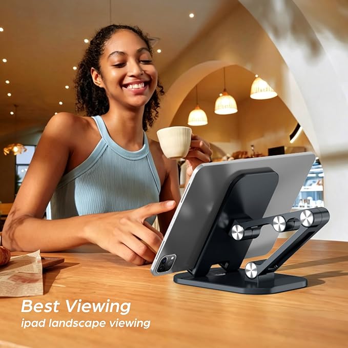 OCYCLONE Phone Stand, Cell Phone Stand Holder for Desk Office Accessories, Adjustable iPhone Stand Men Gift for Father Compatible with 4"-13" All Phones iPad Tablet - Black