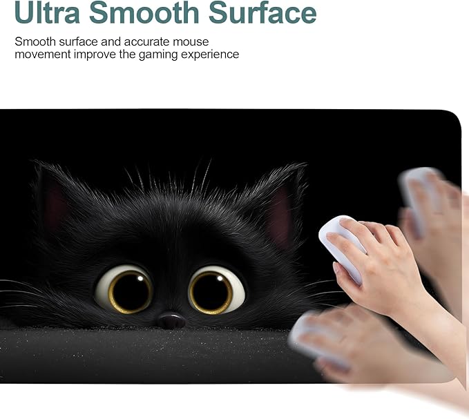 Cat-Inspired Extended Gaming Mouse Pad 35.4 x 15.7 Inch – Large Desk Mat for Gaming, Office Work, and Study, with Non-Slip Rubber Base, Smooth Cloth Surface, and Stitched Edges