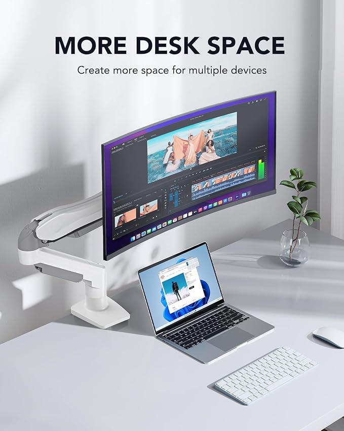 HUANUO Single Monitor Mount, 13 to 32 Inch Gas Spring Monitor Arm, Adjustable Stand, Vesa Mount with Clamp and Grommet Base - Fits 4.4 to 19.8lbs LCD Computer Monitors