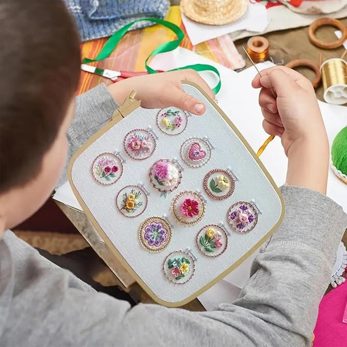 Joygoodta Embroidery Kit Hand Floral Embroidery Starter Kit Kits with 12 Different Small Flower Frame 3D Flower Kits for Adults