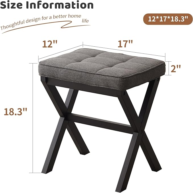 Foot Stool Small Ottoman Foot Rest Padded Foot Stool Desk for Under Office Desk Vanity Stool Bamboo Footstool Sofa Footrest Shoe Stool Small Foot Stools (Black Legs + Gray)