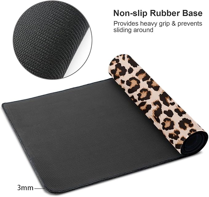 Leopard Print Large Mouse Pad & Desk Mat Cheetah Extended Mousepad with Stitched Edges Non-Slip Rubber Base Laptop Computer Keyboard Pad for Gaming, Office & Home Decor, XXL - 29.5" X 15.8"