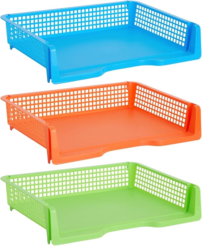 Bright Creations Teacher Supplies Letter Tray Organizer - 6-Pack Rainbow, 9 x 13 x 3 in - Stackable Paper Trays for Classroom & Teacher Desk Organizer