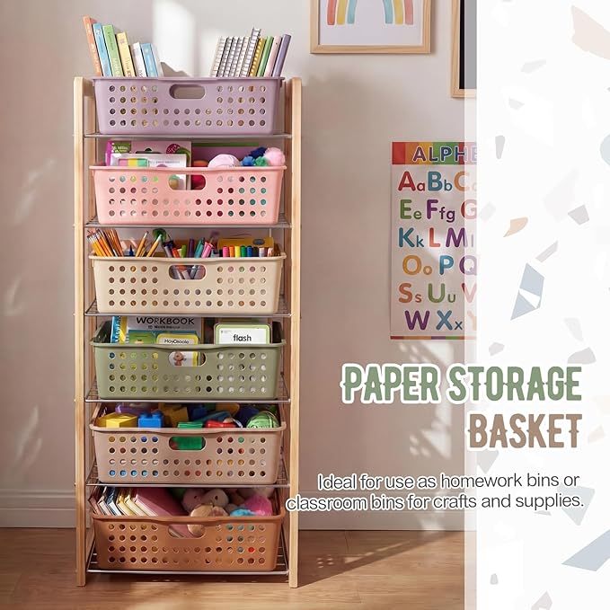 Geetery 12 Pack Classroom Storage Baskets with Handle 14''x10'' Paper Tray Holds A4 Turn in Trays Plastic Paper Baskets Desk Organizer Bin for Classroom, Library, Office, Home (Terrazzo Color)