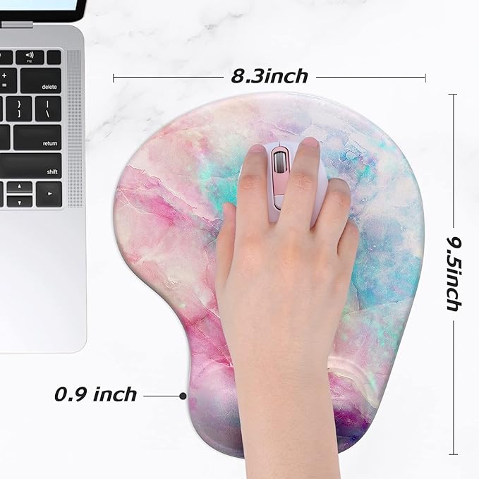 Hsurbtra Ergonomic Mouse Pad with Wrist Rest Support, Gel Mouse Pads with Non-Slip PU Base, Pain Relief Memory Foam Computer Mat, Cute Office Supplies Desk Decro Accessories, Colorful Marble