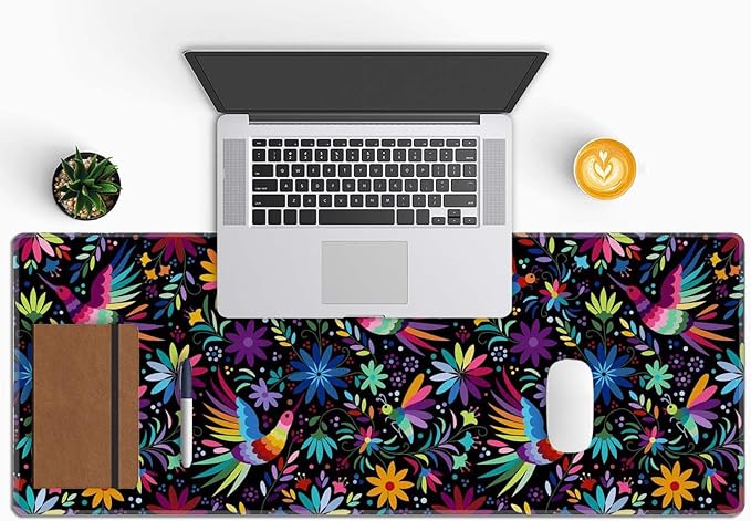 Ornate Ethnic Mexican Patter Desk Mat Black Large Extended Mouse Pad XL Desk Pad Gaming Mousepad Keyboard Mouse Mat for Computer Laptop 31.5''X11.8'' Non-Slip Rubber Base with Stitched Edges