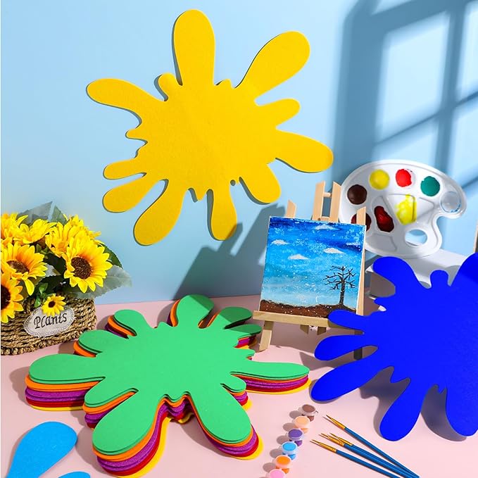 Tegeme 12 Pcs Large Paint Splatter Felt Art Colorful Mats, Rainbow Art Party Supplies Prop for Craft Wall Decal School Bulletin Board, Neon Paint Birthday Party Table Decoration (Classic,Rainbow)