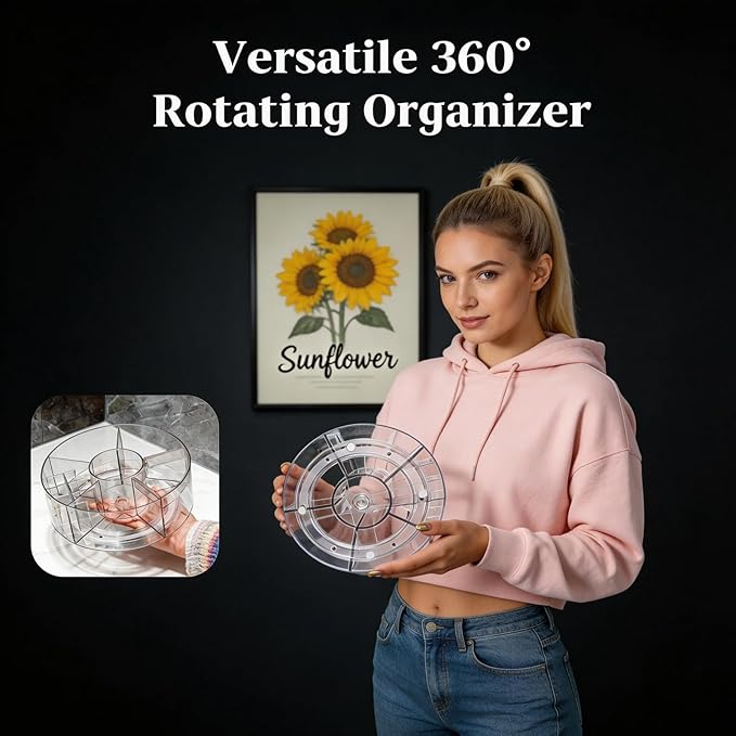 360° Rotating Acrylic Makeup Organizer, Clear Makeup Brush Holder & Pen Holder, Multi-Compartment Rotating Organizer for Cosmetics, Office Supplies, Vanity & Desk