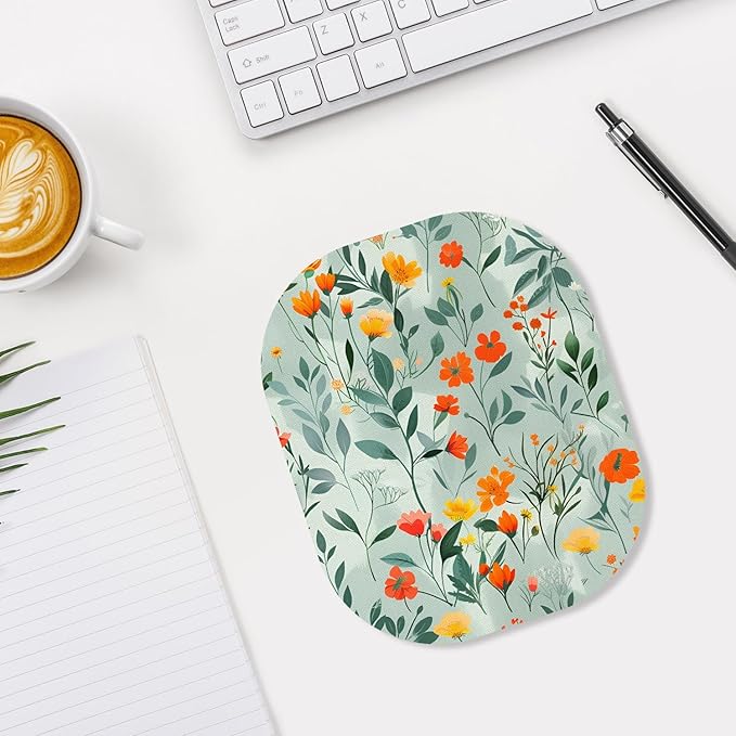 Small Mouse Pad, 6 x 7 Inch, Oval Mini Mouse Pad with Non-Slip Rubber Base for Laptop Wireless Mouse Keyboard Tray Mousepad, Colorful Flowers and Plants