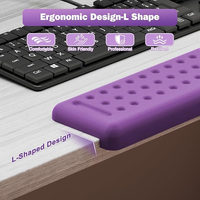Leolee L-Shaped Desk Elbow Pads for Desk, Purple Memory Foam Arm Rest for Desk with Non-Slip Base, Ergonomic Desk Edge Cushion, Wrist Rest for Computer Keyboard, Typing, Office, Home (2 Piece)
