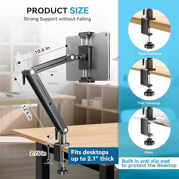 Jakeko Tablet iPad Holder Stand for Desk - 360° Rotate Base All Aluminium Body Built-in Spanner Stable Drawing Tablet Stand Foldable Space Saving