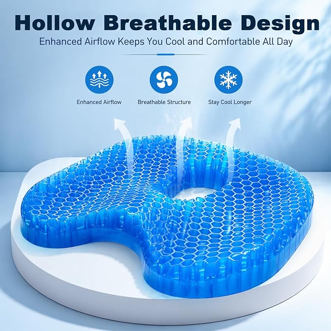 westlyn Gel Seat Cushion, Heavy-Duty Honeycomb Gel Seat Cushion, Suitable for Long Sitting Pressure Relief, Breathable & Soft Non-Slip, Cooling Seat Cushions for Car Seat Office Chair
