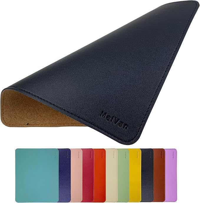 MelVan PU Leather Mouse Pad with Stitched Edge, Wood Mousepad, Waterproof Gaming Mouse Pad Mat for Computers, Laptop, Office & Home, 10.2" x 8.3", 1 Pack (Black)