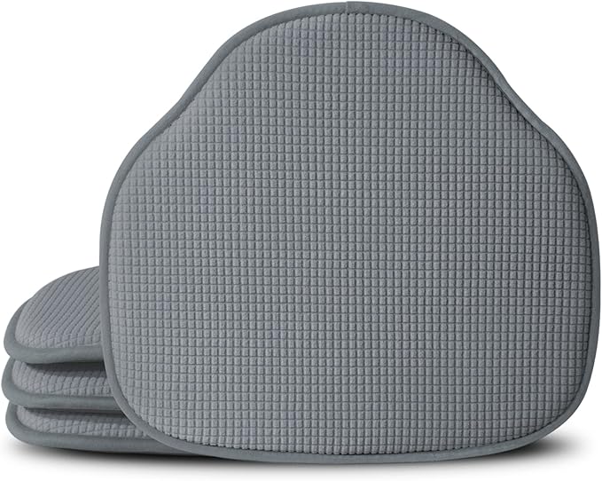 Shinnwa Windsor Chair Cushions 4 Pack, Non Slip Kitchen Seat Cushion, Farmhouse Chair Pads for Dining Room, Set of 4, 17 x 15.5 inches, Grey