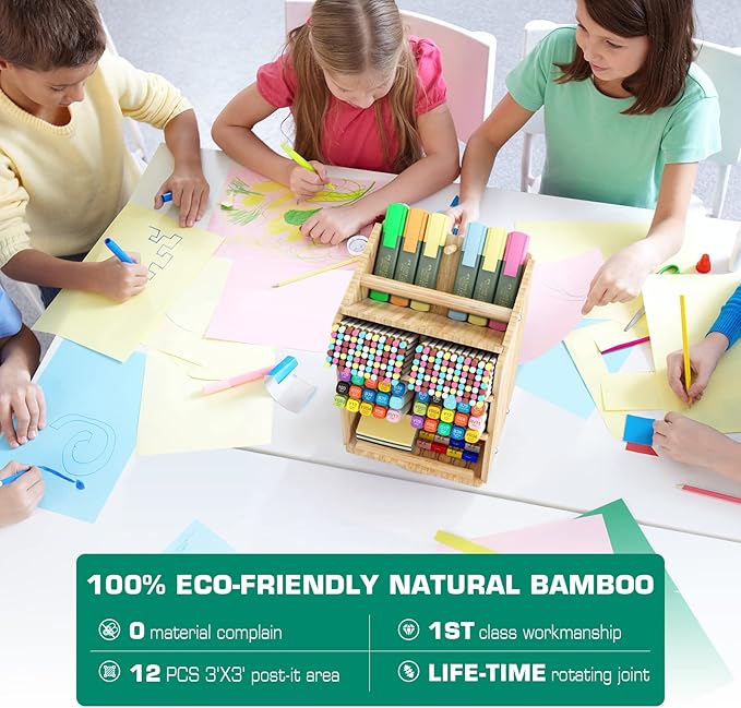 Bamboo Desk Organizer Storage Accessories - Ultra-large 13 compartments, 1000+ Pencil Holder Capacity, Easy DIY Assembly, Rotating Desktop Organizer, Cosmetics, and Office Supplies