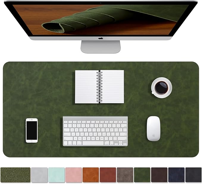 Distressed Leather Desk Mat - Non-Slip PU Leather Desk Pad Protector - Large Waterproof Mouse Pad Computer Keyboard Desk Mat Desk Accessories for Office & Home (Forest Green, 23.6"x 15.7")