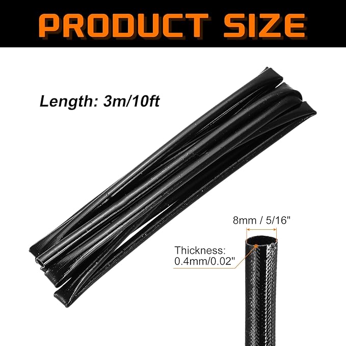 MECCANIXITY 10ft Braided Cable Sleeve, 5/16" ID 200C Heat Resistant 1500V Fiberglass Wire Insulation Cord Protector Organizer Wires Management for Motor Engine Fuel Line, Black