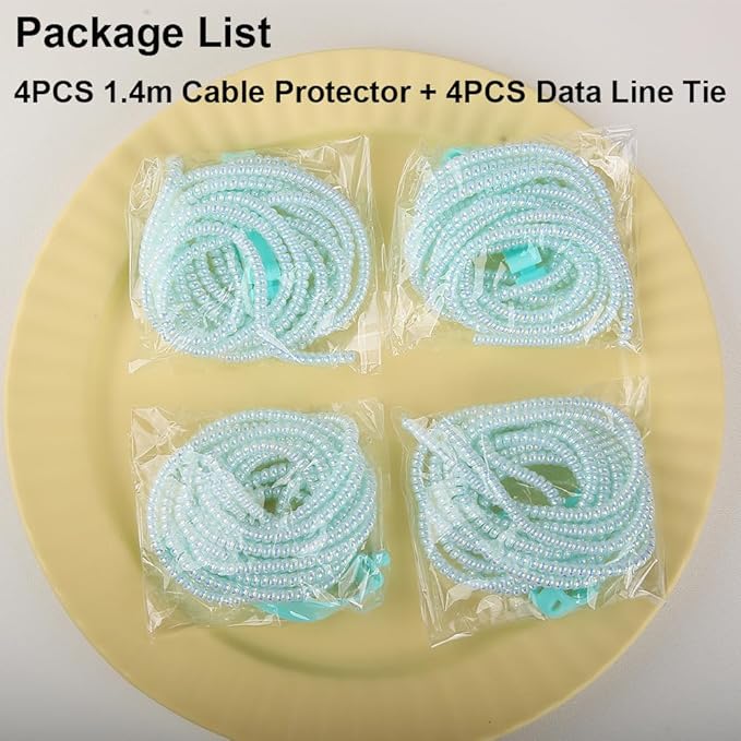 4pcs 1.6M(5.25FT) Spiral Cable Protector, Multicolor Suitable for Most Phone/Pad/Laptop USB Wire Cord Savers Protection Cover Anti-Break Wrap Charger Data Line Cables Sleeves, Laser Blue