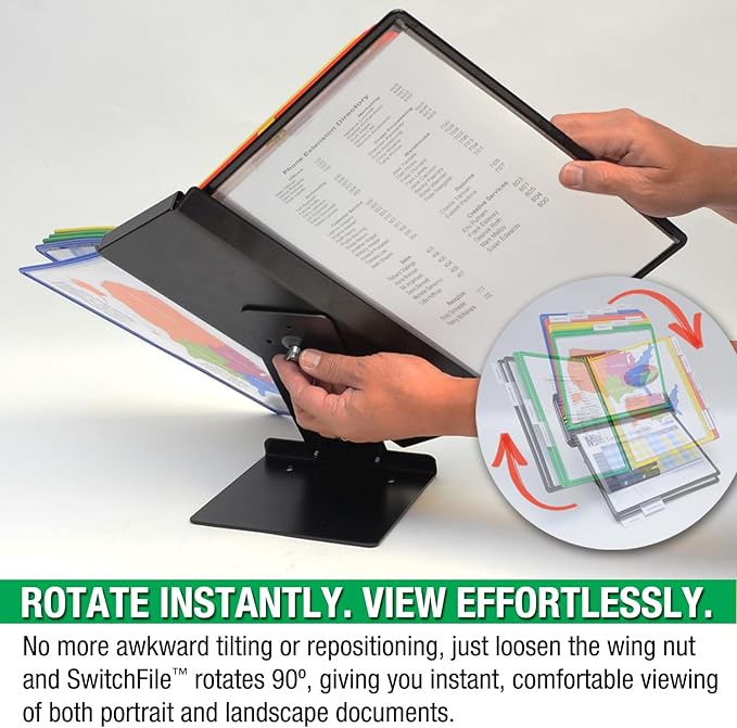 Ultimate Office SwitchFile Reference Organizer Displays Both Landscape or Portrait Documents, Desk or Wall Mount, Featuring, 10 EZ-Load Pockets to Hold 20 Sheets of Paper (Colored Pockets)
