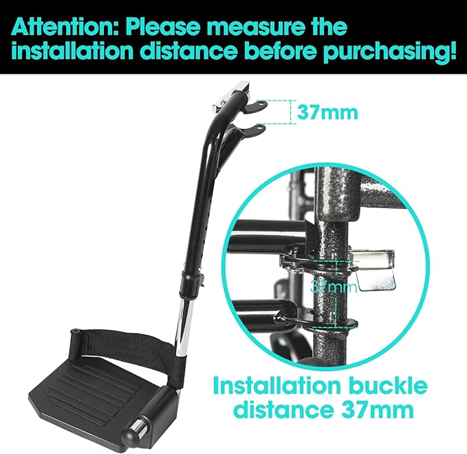 Universal Wheelchair Footrest Replacement - Adjustable Composite Footboard & Heel Loop, Foldable Comfort Support, Affordable, Black, Lightweight, Easy Installation