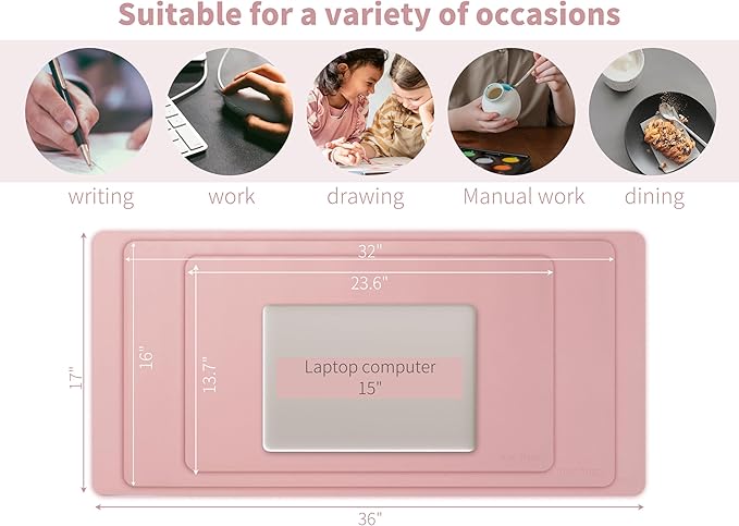RENMTURE PU Mouse Pad, Faux Leather Large Desk Pad, Home Work Office Accessories, Non-Slip Desk Mat, Waterproof Gaming Pad Desk Blotter (32"x16", Pink)