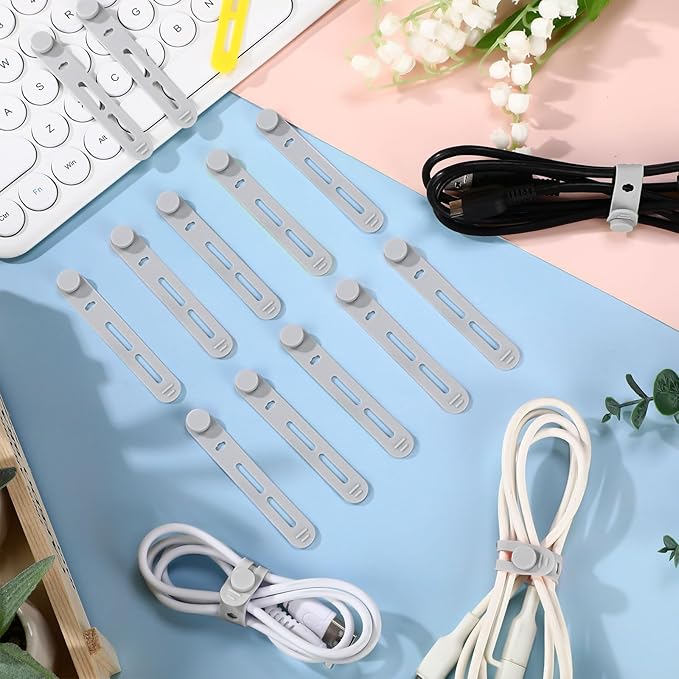 Tellegloww 42 Pcs Silicone Cable Ties Reusable Cord Organizer Adjustable Data Cable Wraps for Earphone Phone Charger Computer Cord Management Straps Travel Essentials(Gray,3.15 Inch)