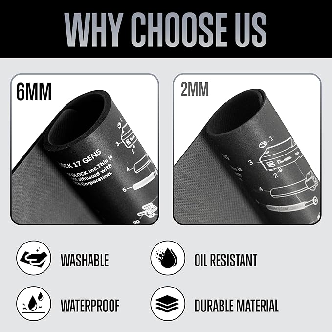 Gun Cleaning Mat 20"×12" - Thick Protection, Leak-Proof Surface, Non-Slip Oil Resistant Glock Cleaning Mat,Pistol Cleaning Mat with Detailed Parts Diagram