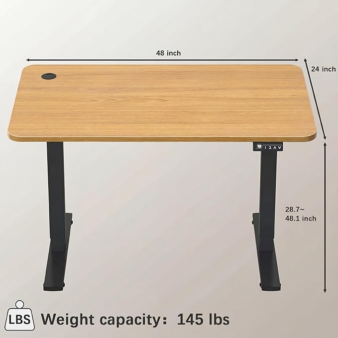 Furmax Electric Height Adjustable Standing Desk Large 48 x 24 Inches Sit Stand up Desk Home Office Computer Desk Memory Preset with T-Shaped Metal Bracket, Maple