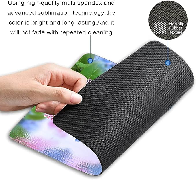 Butterfly Mouse Pad, Spring Blue Purple Lilac Flower with Green Leaves Rectangular Mouse Pad, Non-Slip Rubber MousePads for Office Home Laptop, 9.5"x7.9"x0.12" Inch