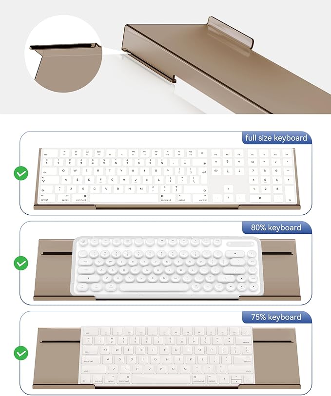 Laborio Acrylic Computer Keyboard Stand for Desktop (Coffee), Ergonomic Keyboard Tilted Elevated Rack Key Board Tray Holder Riser Stand for Office Home Desk Work Supplies