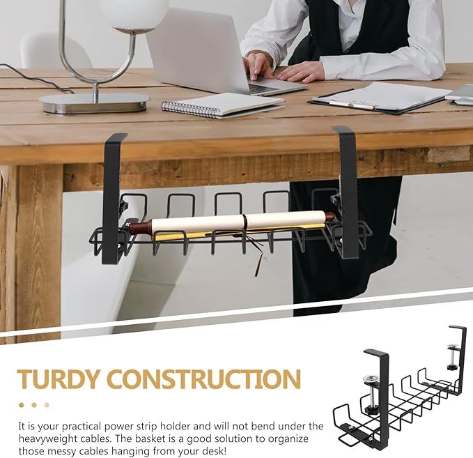 Cabilock Under Table Cable Management Rack in Wall Cable Management kit Cable Clamps Cord Desk Cable Management Rack Wire Cable Tray Under Desk Shelf Desktop Data line Office Carbon Steel