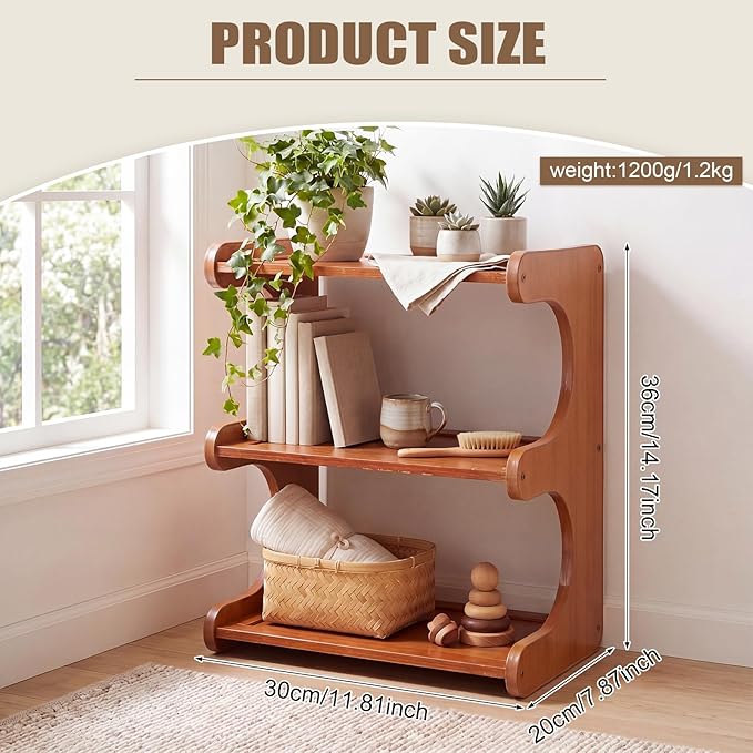 Chumia 3 Tier Bamboo Desk Shelf Bookshelf for Desktop Organization, Table Shelf Organizer Storage Rack for Home Kitchen Cabinet Living Room Office, Mug Cup Display Holder Countertop Supplies