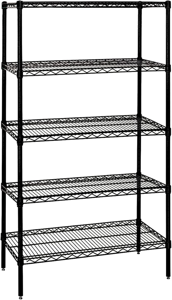 Quantum Storage Systems WR74-3048BK-5 Wire Shelving Starter Kit, 48" W x 30" D x 74" H, 600 lbs Capacity, Carbon Steel, Epoxy Coated, Black, NSF